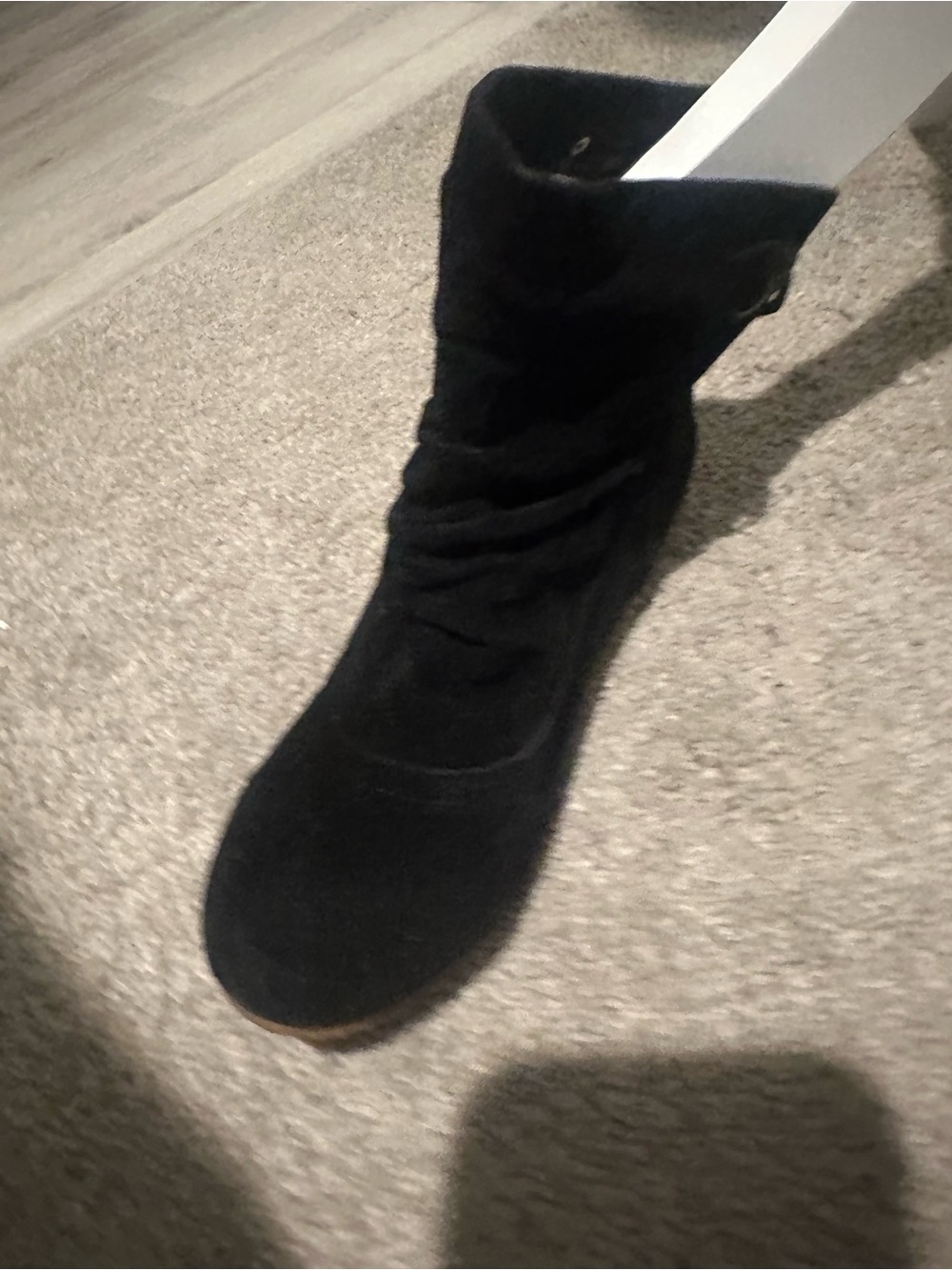 Black Suede Wedge Ankle Boots Women’s Size 8 Removable Wrap Tie Slouch Booties